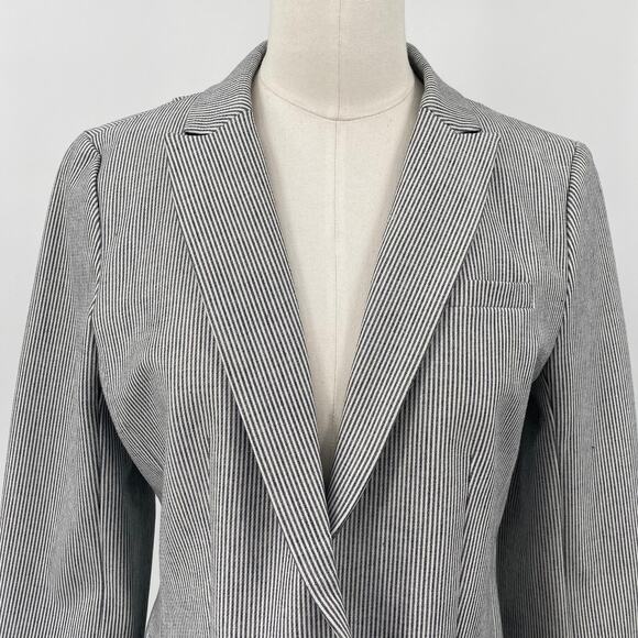 Banana Republic Classic Fit Blazer Striped Pattern Button Front Gray White 6 - Picture 2 of 10